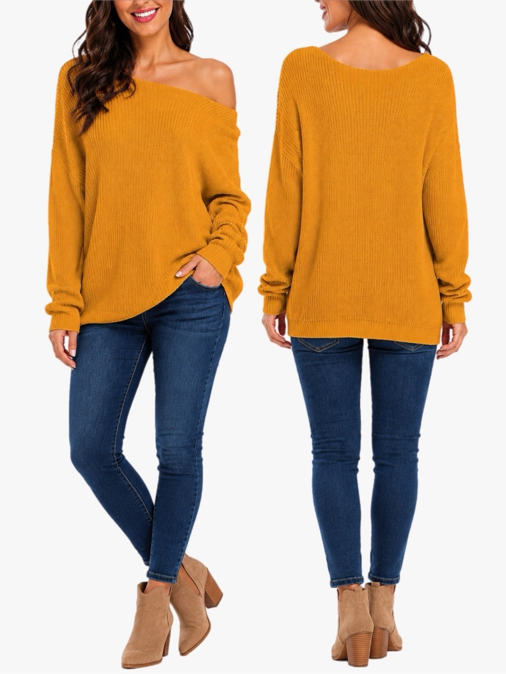 NWT Urban CoCo Off Shoulder Knit Sweater Mustard Yellow Large Boho Top